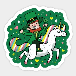 Leprechaun Riding a Unicorn T-Shirt Funny St Patrick's Day Sticker